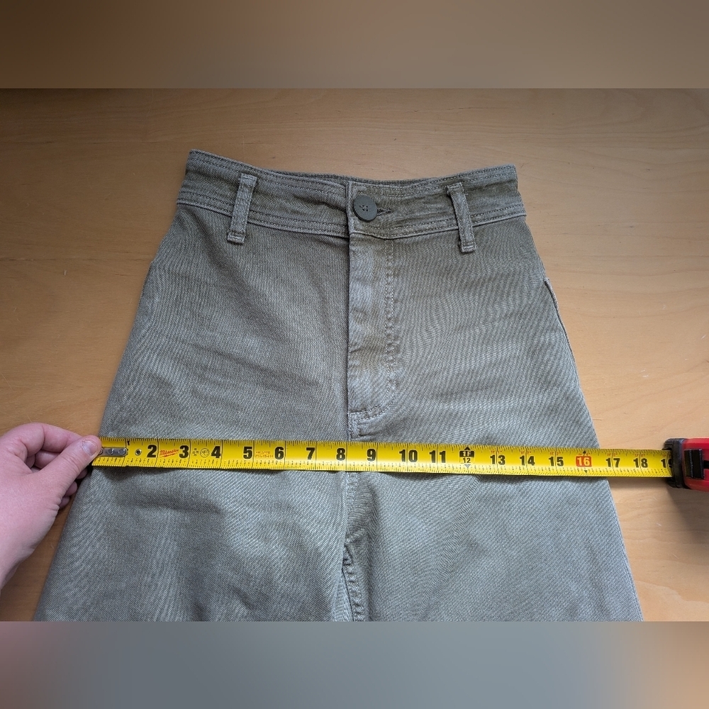 ZARA The Marine Straight Green Kaki Washed Flare Women Pants High Rose Size 0 - Picture 10 of 13